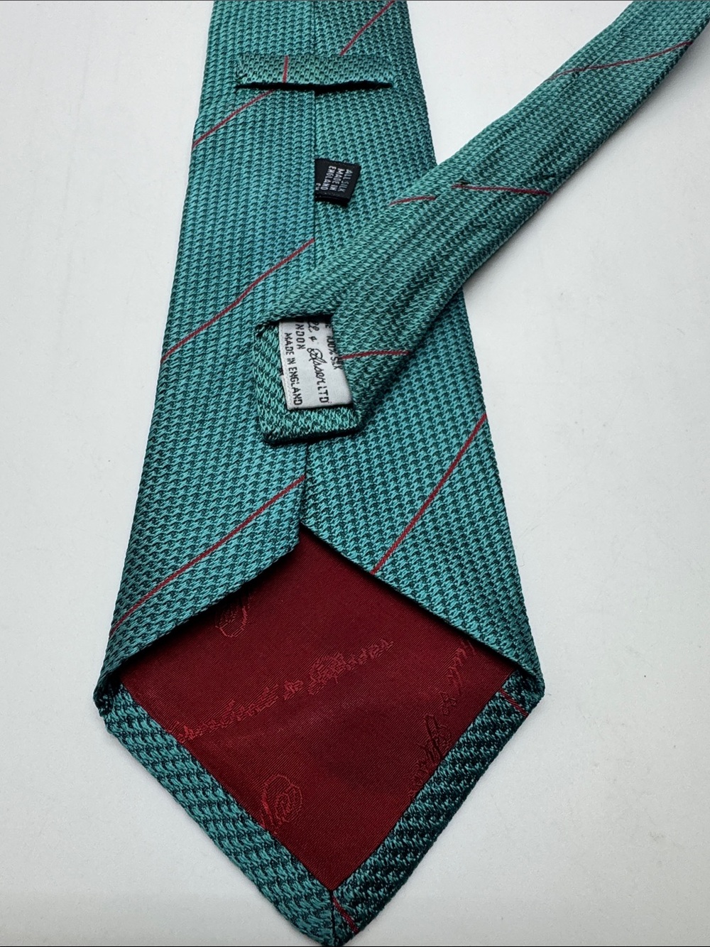 Turnbull & Asser Teal Silk Tie with Burgundy Accent #0040